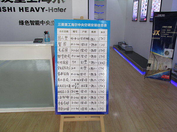 三菱重工海尔中央空调安装信息表